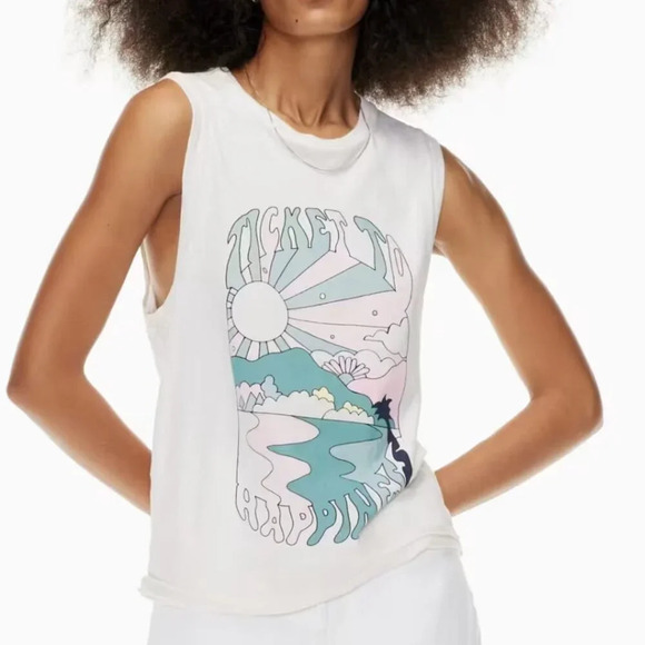 Denim Forum Tops - Aritzia Denim Forum  The Debbie Graphic Muscle Tank Size Small